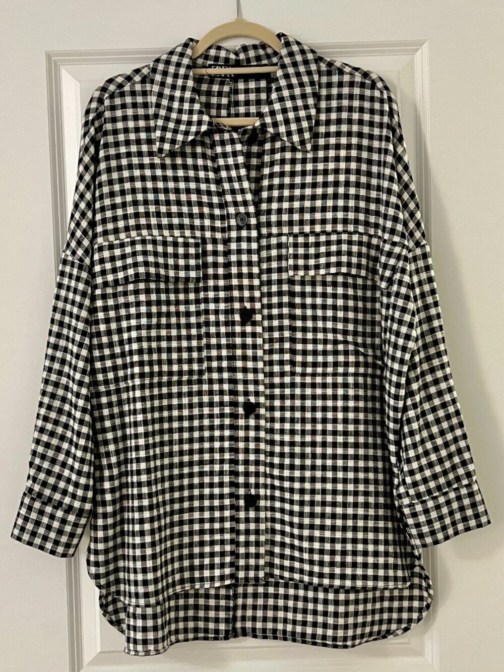 Zara Black White Plaid Gingham Check Oversized Tunic Shirt, NEW